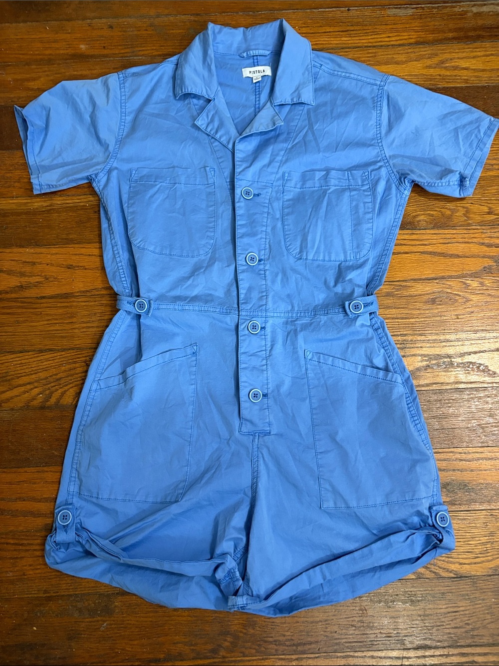 Pistola Parker Short Sleeve Romper in Azure Blue women’s size small